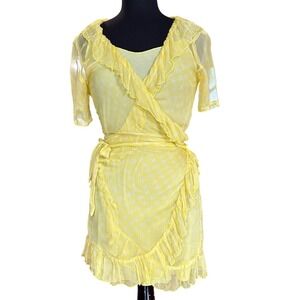 Cloe Cassandro Silk Wrap Dress S Yellow Ruffle Trim Mini with Slip